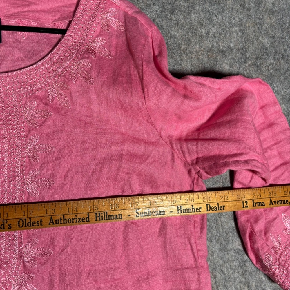 Blue Saks Fifth Avenue Tunic Womens Large Pink Linen Embroidered boho coastal - Picture 7 of 10